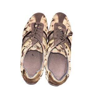 Coach Brown Signature Canvas Sneakers with Gold Heel
